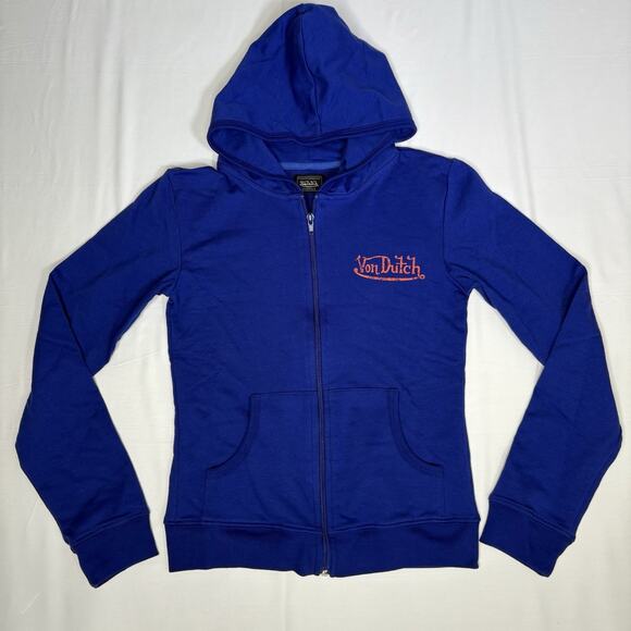 Von Dutch Hoodie Women’s Small Neon Blue Signature Zip Up Lightweight NWOT - Picture 1 of 10